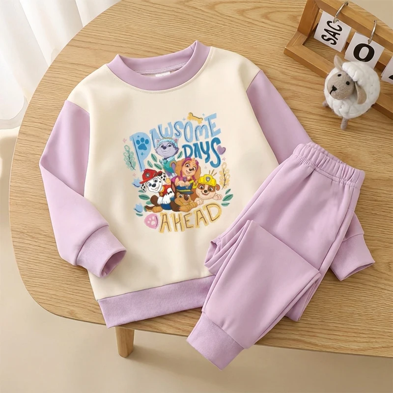 PAW Patrol Cartoon Printed Girls Warm Comfy Soft Pijamas Sets Autumn and Winter Kids Casual Home Clothing Set Child Sleepwears