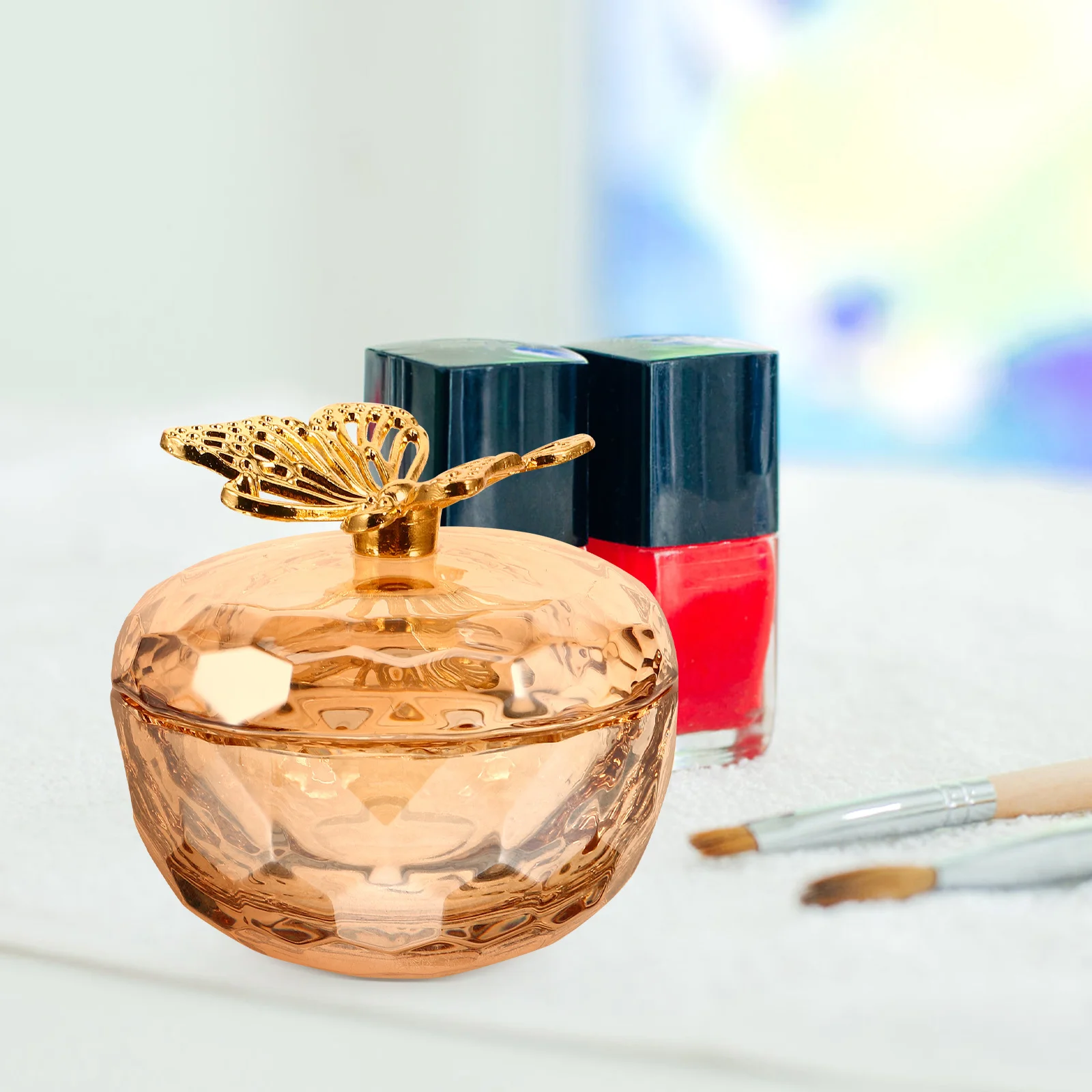 

Nail Art Supplies Glass Dish Cup Manicure Bowl with Lid Golden Dapping for Nails