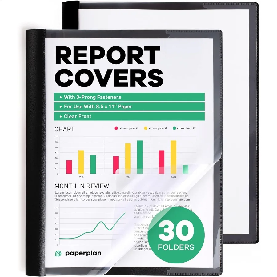 

Report Covers 30 Set 8.5 x 11 Letter Size 3Prong Fasteners Clear Front Plastic Folders Perfect for Presenting Resumes Proposals