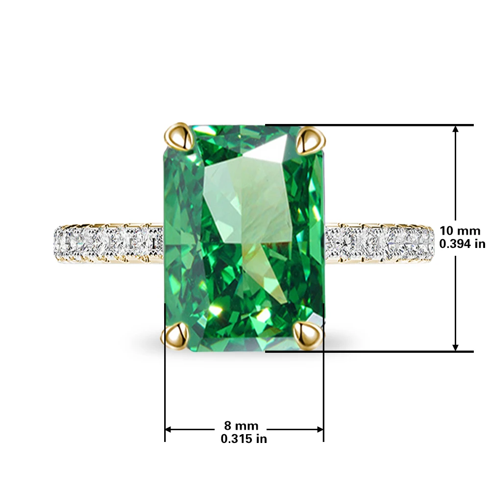 S925 Sterling Silver plated platinum and golden Quality Green rectangular Zircon Sparkle Ice Cut rings for women fine jewellry