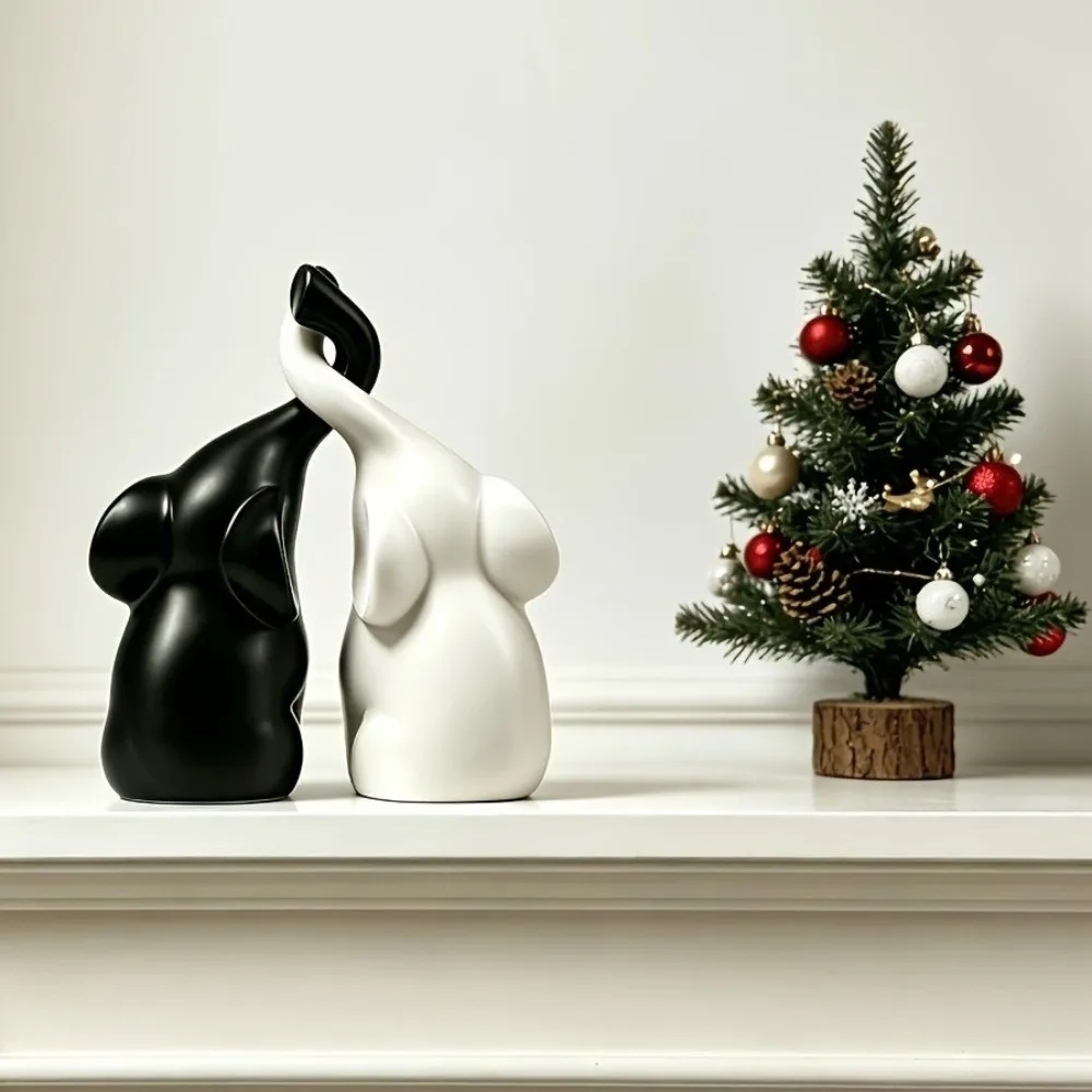 Niche Style Couples Elephant Statue Minimalist Plastic Elephant Sculpture Smooth Finish Loving Figurine Animal Art Decor view 2