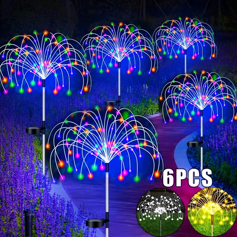 

1-6pcs Solar Outdoor Firework Light Waterproof 8 Lighting Modes Fairy String Light Christmas Garden Decor 90-200LED 3 Colors