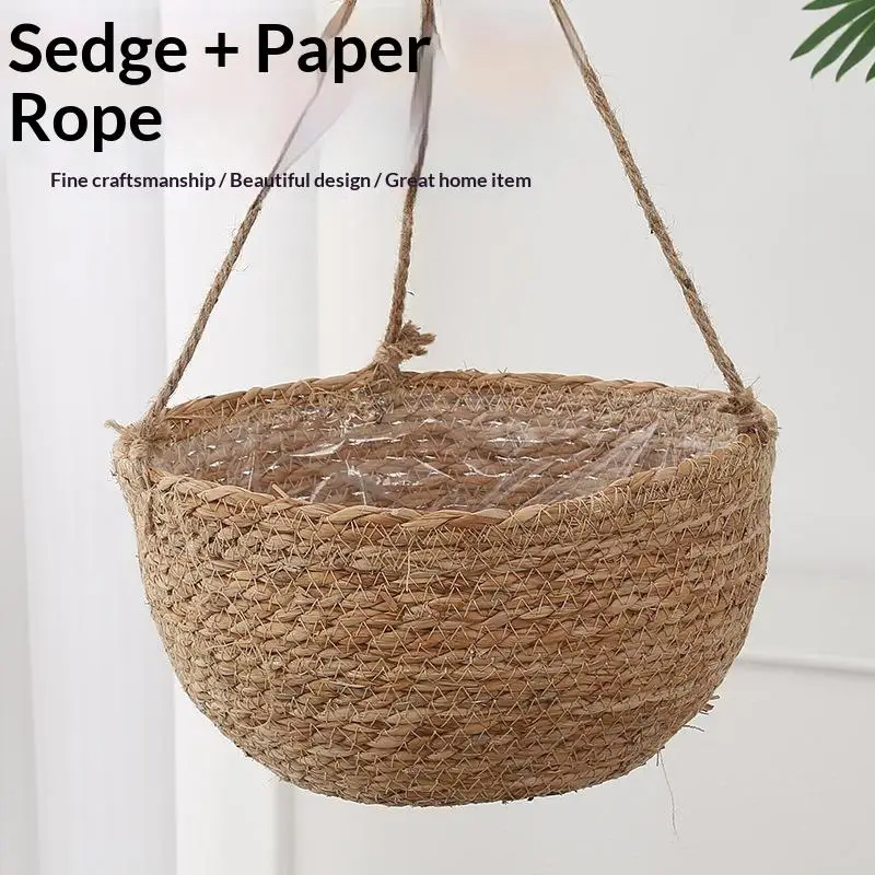 Jute Rope Woven Hanging Planters Garden Plant Storage Baskets Indoor Outdoor Plant Hangers Creative Home Decor Accents