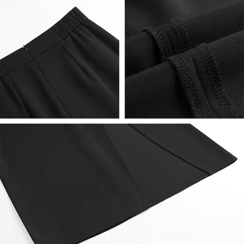 Black Midi Skirts Women Irregular Sexy Side-slit Classic Ulzzang Chic A-line Faldas Minimalist Stylish Females XS-5XL Clothing