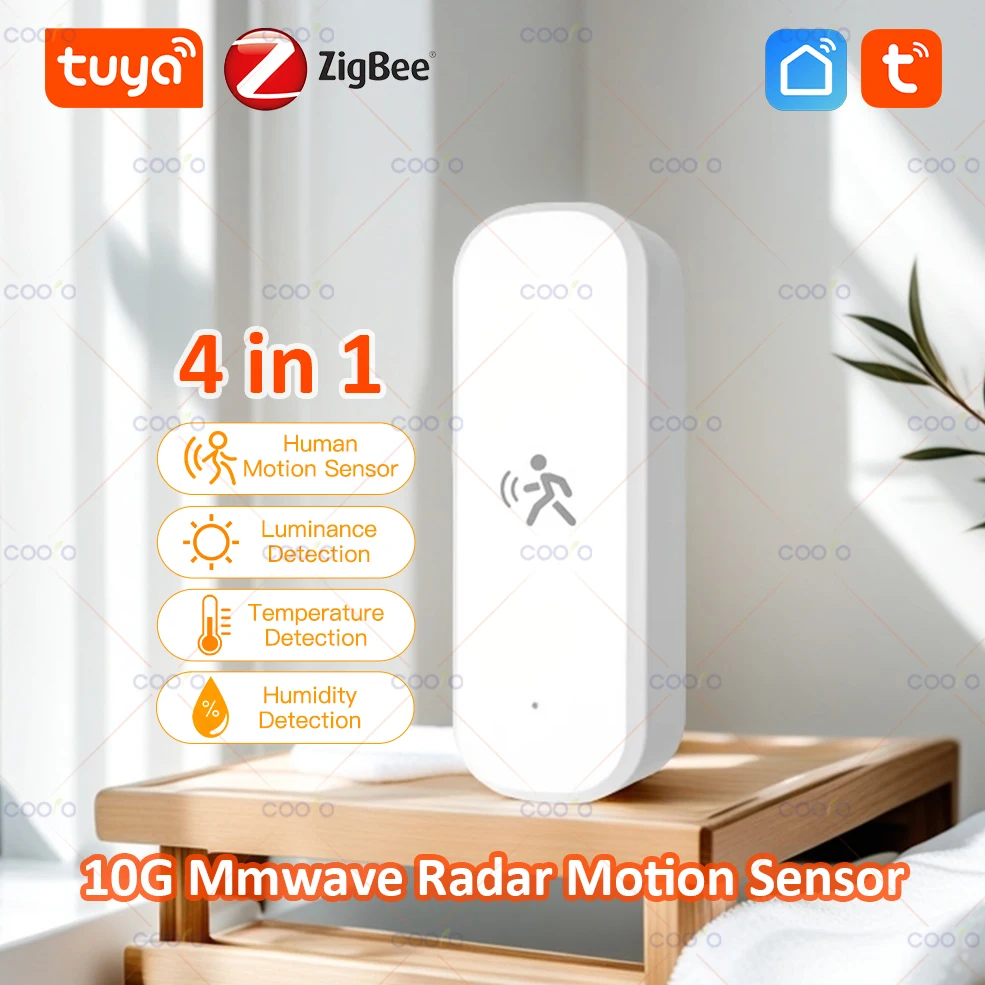 Zigbee 10G MmWave Radar Motion Sensor Human Detector with Illuminance Temperature Humidity Sensor Support Tuya Hub Zigbee2MQTT