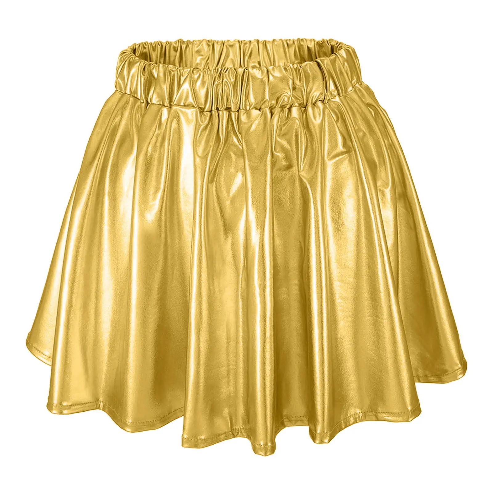 Elastic High Waist Metallic Pleated Skirt Big Swing Dress for Female Stage Show