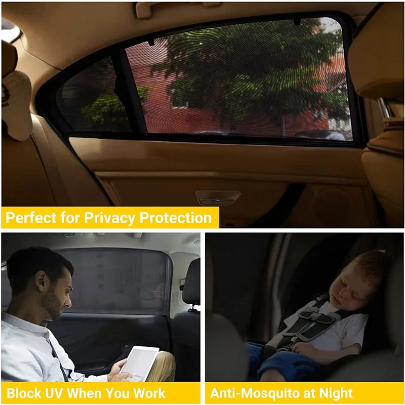 2PCS Car Side Window Sun Shade, Car Sun Shade Blocking Car Mosquito Net for Baby-Car Side Rear Sun Shade with UV Rays Protection
