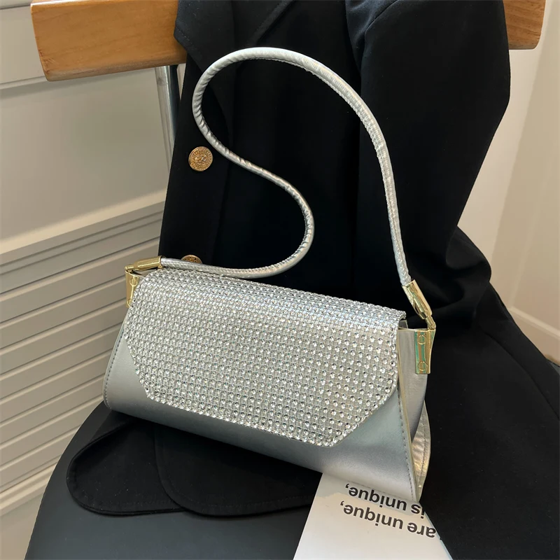 

Luxury Diamonds Shoulder Bag for Women 2022 New Simple All-match Underarm Bags Korean Texture Pu Leather Evening Handbags