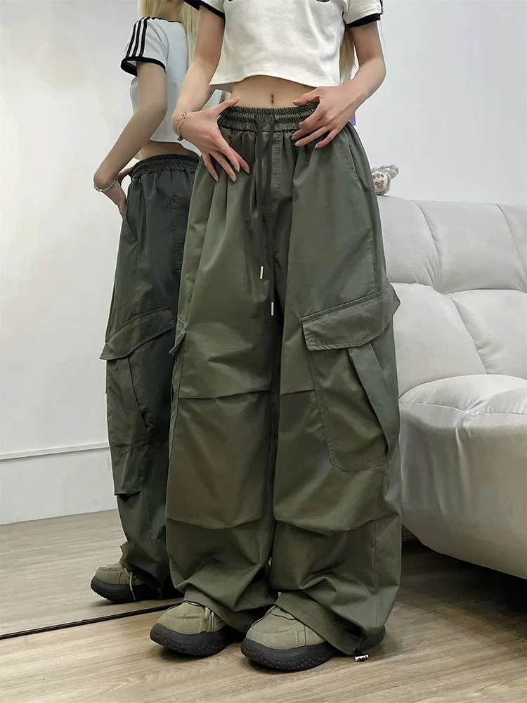 

Новые женские винтажные брюки карго Y2K в уличном стиле, с высокой талией, свободные, с карманами, в стиле американского хип-хопа, универсальные прямые брюки