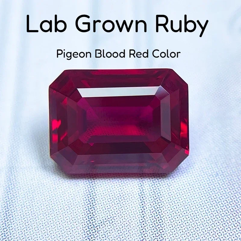 

Lab Grown Ruby Pigeon Blood Red Color Emerald Cut Extremely Shiny Quality DIY Ring Necklace Earrings Main Materials Certificate