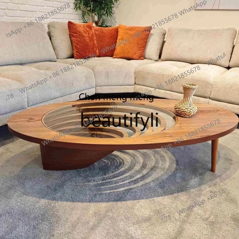 

N178 Designer light luxury solid wood coffee table North American black walnut oval living room tea table