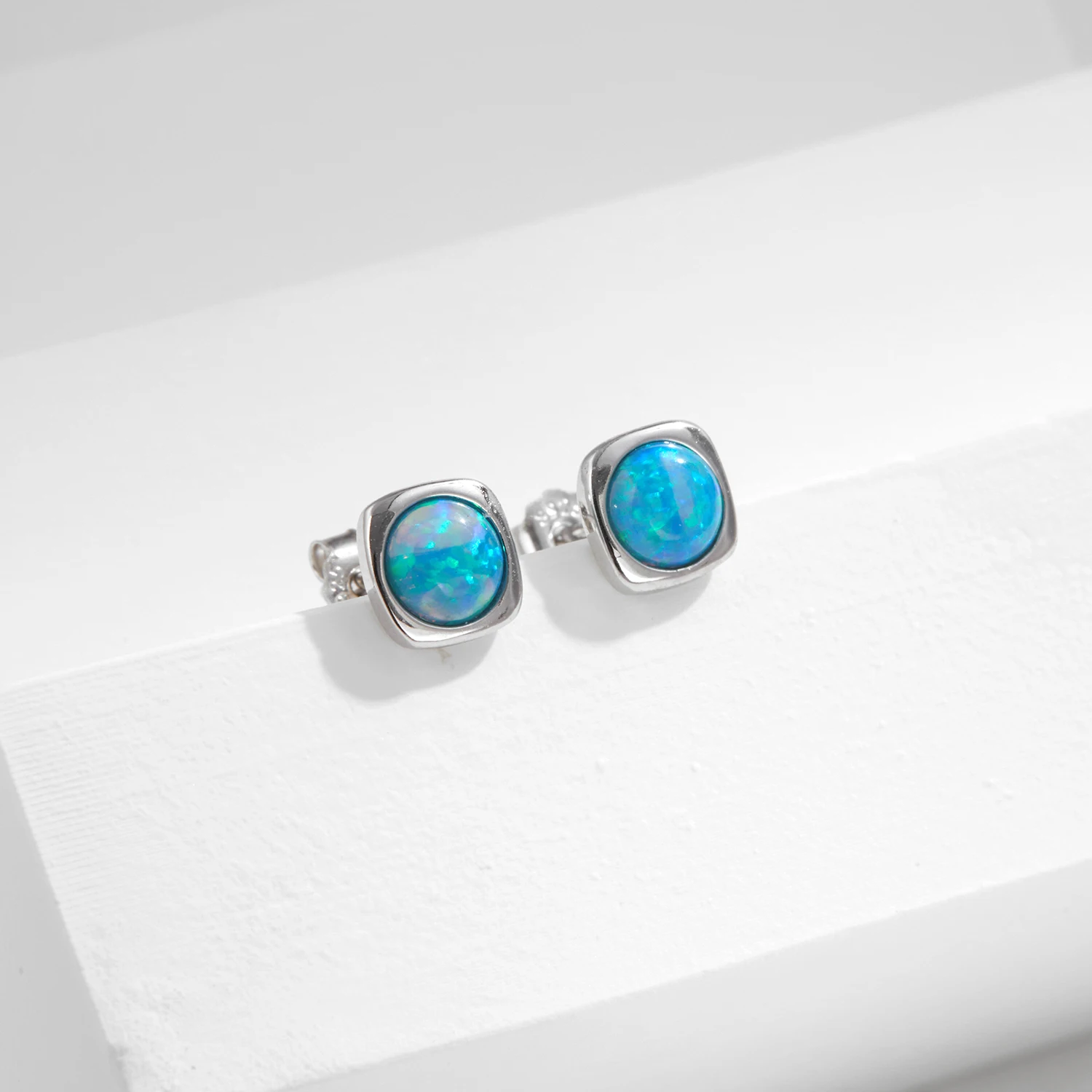 MODIAN 925 Sterling Silver Fashion Charm Square Opal Tiny Stud Earrings For Women Simple Fine Jewelry Accessories
