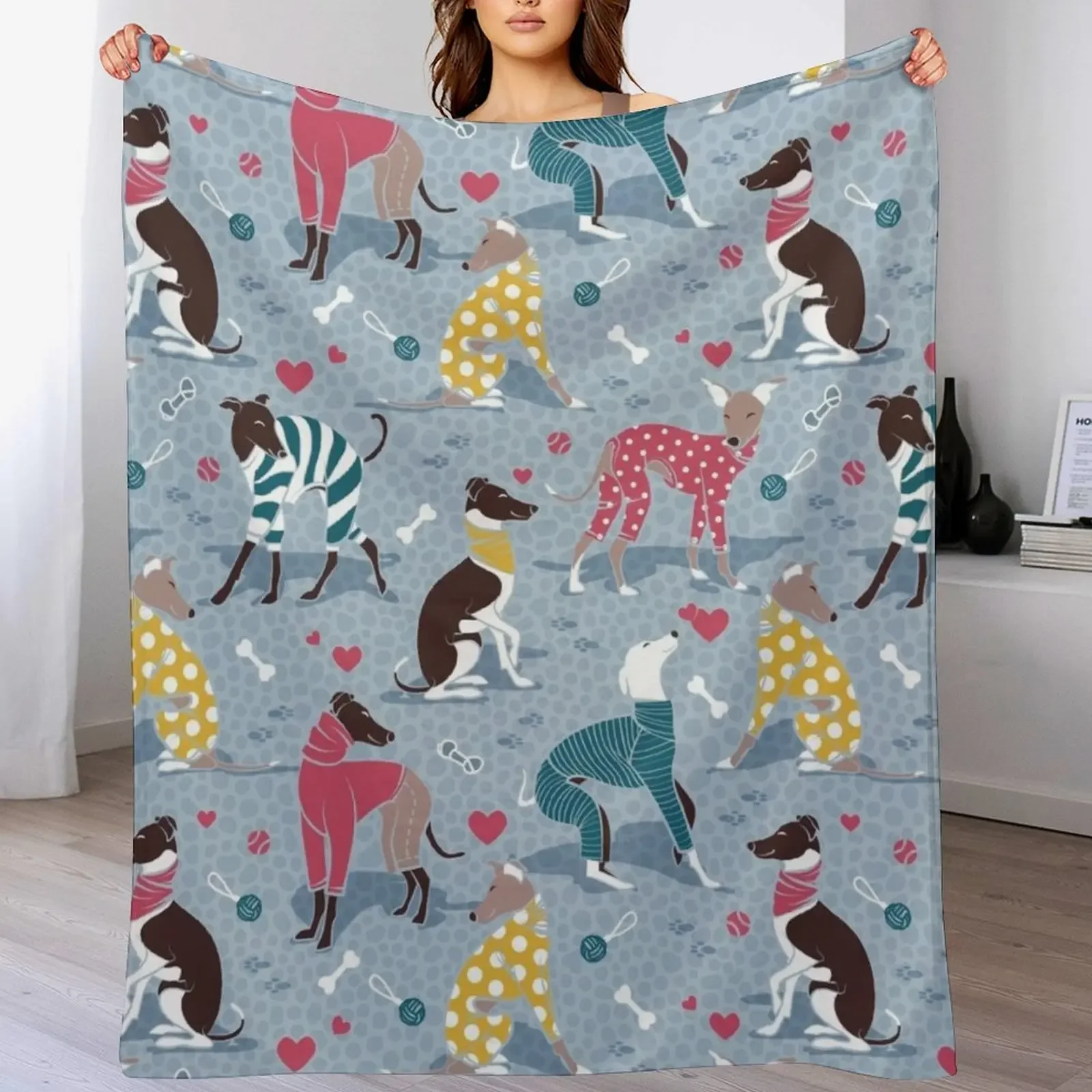 Greyhounds dogwalk // pale blue background Throw Blanket Decorative Throw Beach Personalized Gift Quilt Blankets