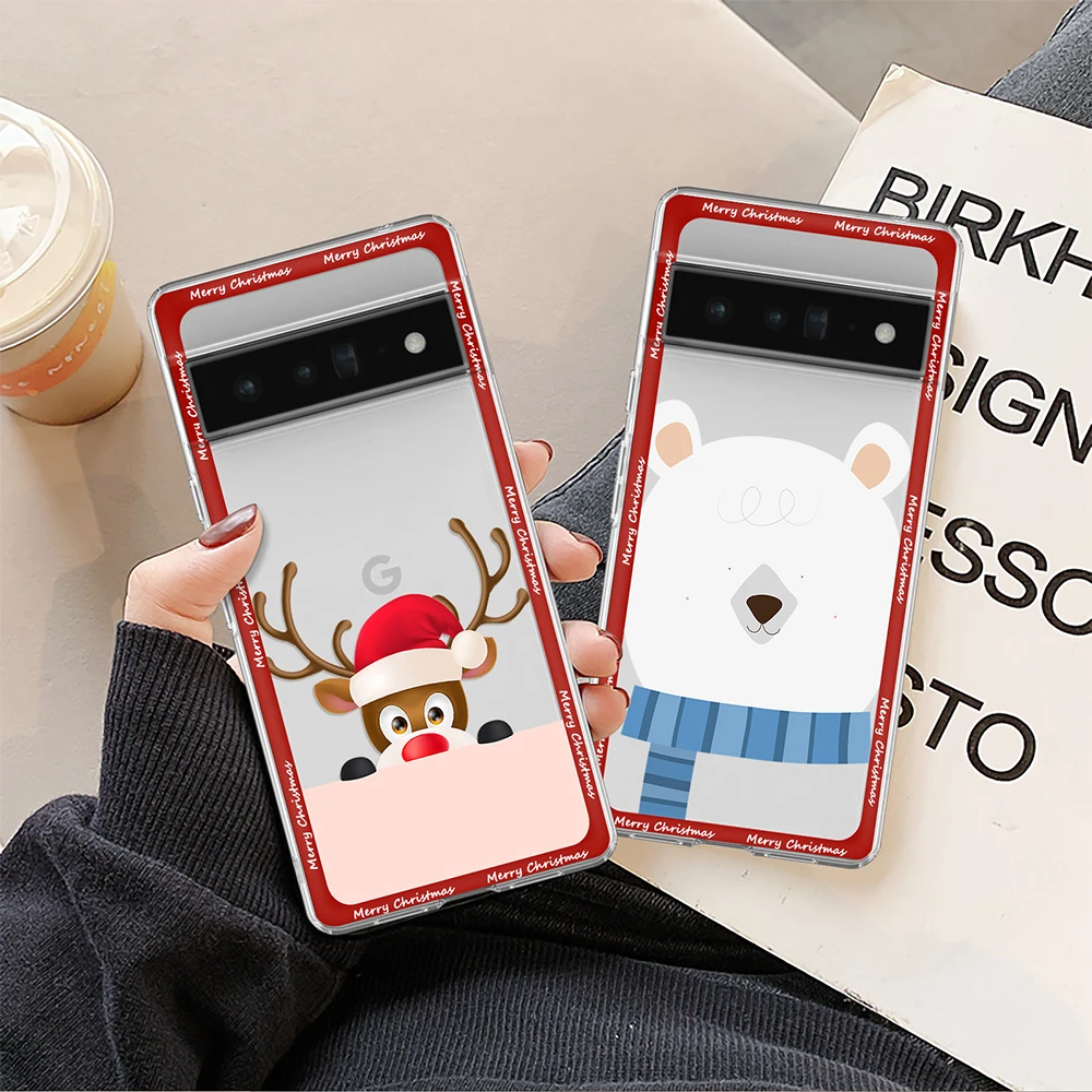 Christmas Elk Phone Case for Google Pixel 8 Pro 7a 7Pro 7 6a 6 6Pro 5 5a 5G 4 3 3a 4a XL Transparent Protection Back Cover