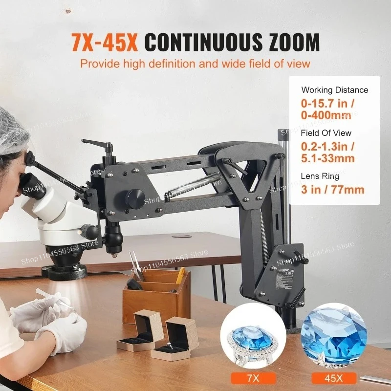 Multi-Directional Microscope Spring Bracket 7X-45X Magnification Jewelry Microscope Inlaid Stand Integrated USB LED Light
