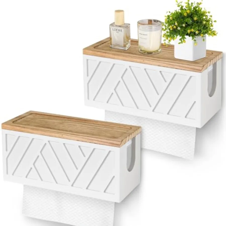 

Set of 2 Paper Towel Dispenser Wall Mount Paper Towel Holder Wall Mounted with Lid Solid Wood Commercial C-Fold Z-Fold Trifold