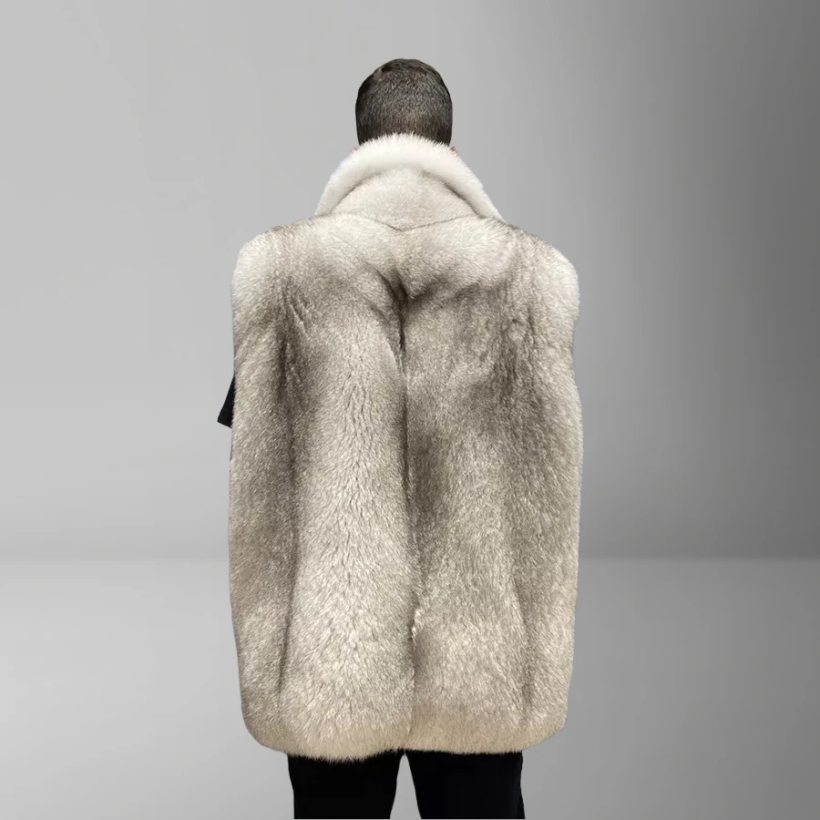 Real Fox Fur Vest With Turndown Collar For Men Sleeveless Fox Fur Coat Natural Fur Waistcoats Luxury New Genuine Fur Outwear