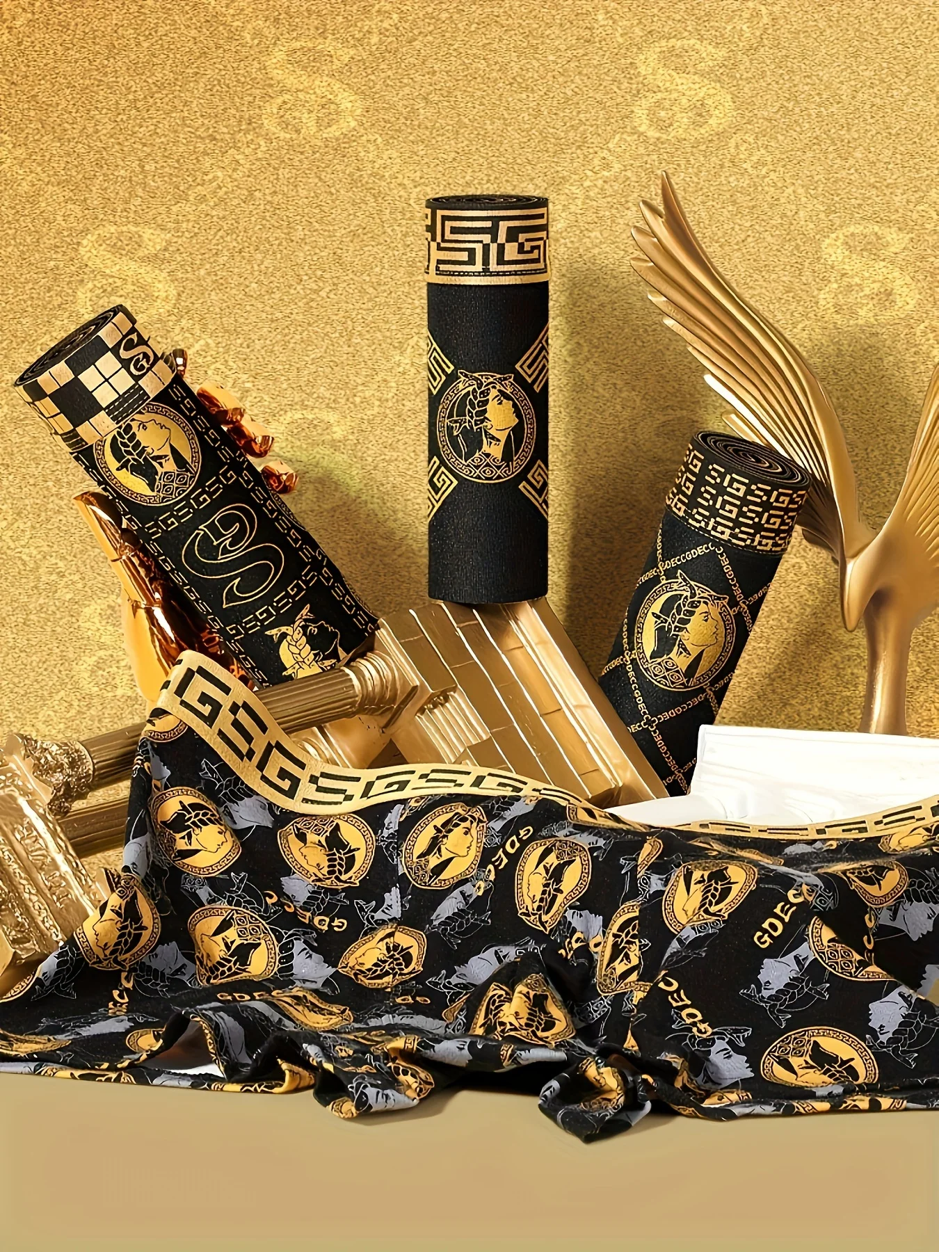 4 قطع مع علبة هدية ملابس داخلية للرجال سراويل داخلية للرجال، سراويل داخلية من الحرير الجليدي Calzoncillos، فتل تنفس الذهب الأسود الفاخر