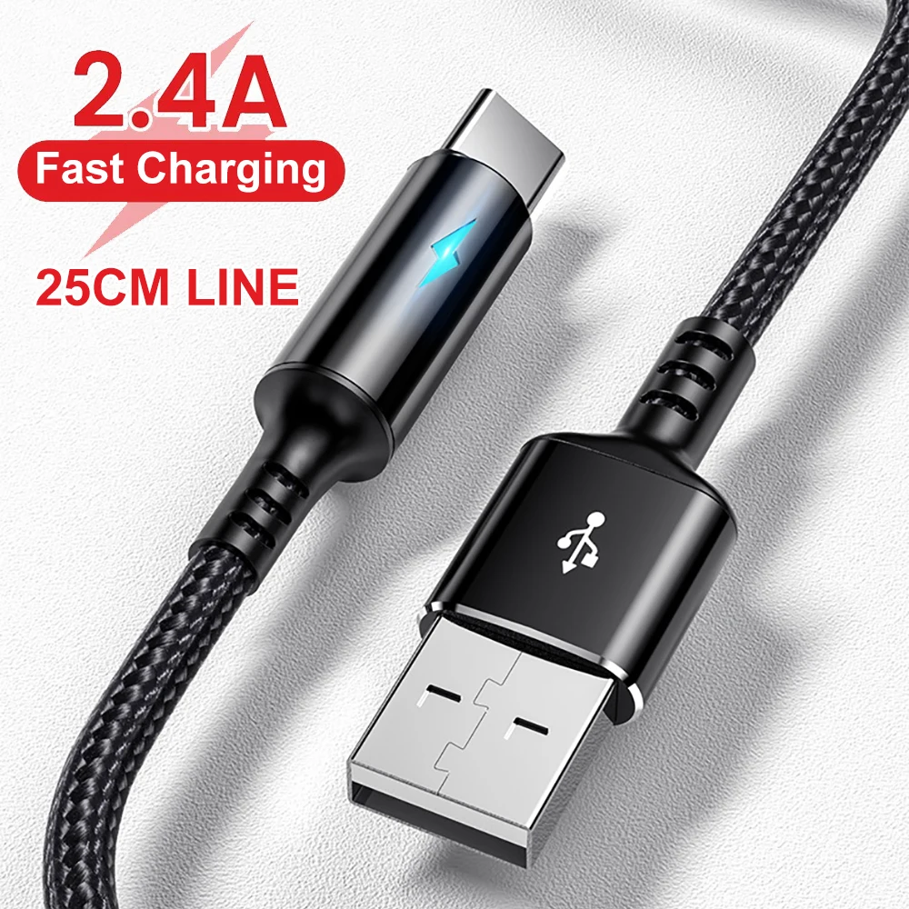 Portable 25cm USB Data Cable USB A To 8Pin 2.4A Fast Charging USB Type C TPE Phone Charge Short Cord For iPhone 14 13 12 Pro Max