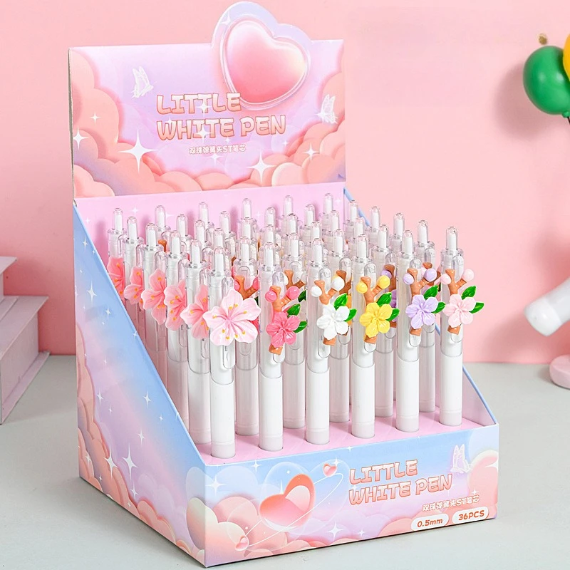 36pcs Pretty Flower Gel Pens for Writing Click Pens School Supplies Wholesale Flower Pen Office Stationery Cute Things for Girls