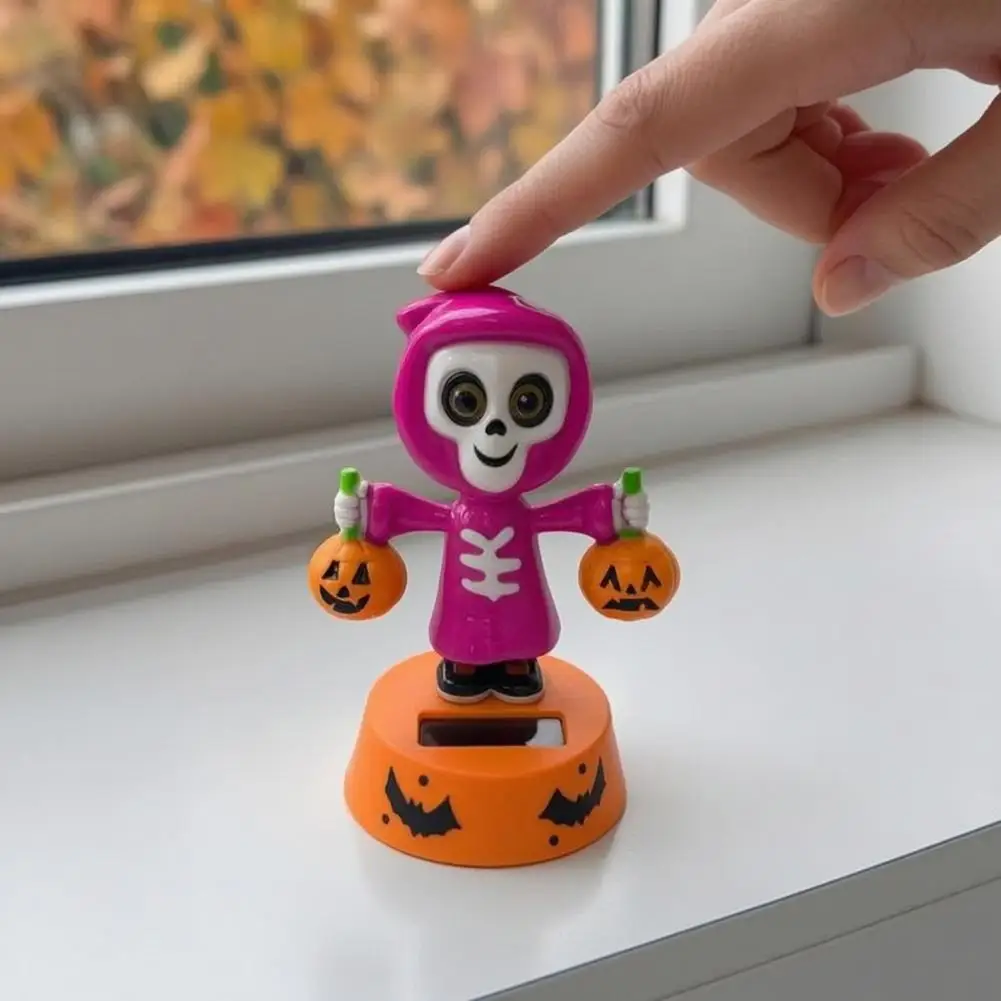 Halloween Themed Car Ornament Halloween Solar Car Ornament Cartoon Swaying Dashboard Decor Funny Solar Swing Figurine for Auto