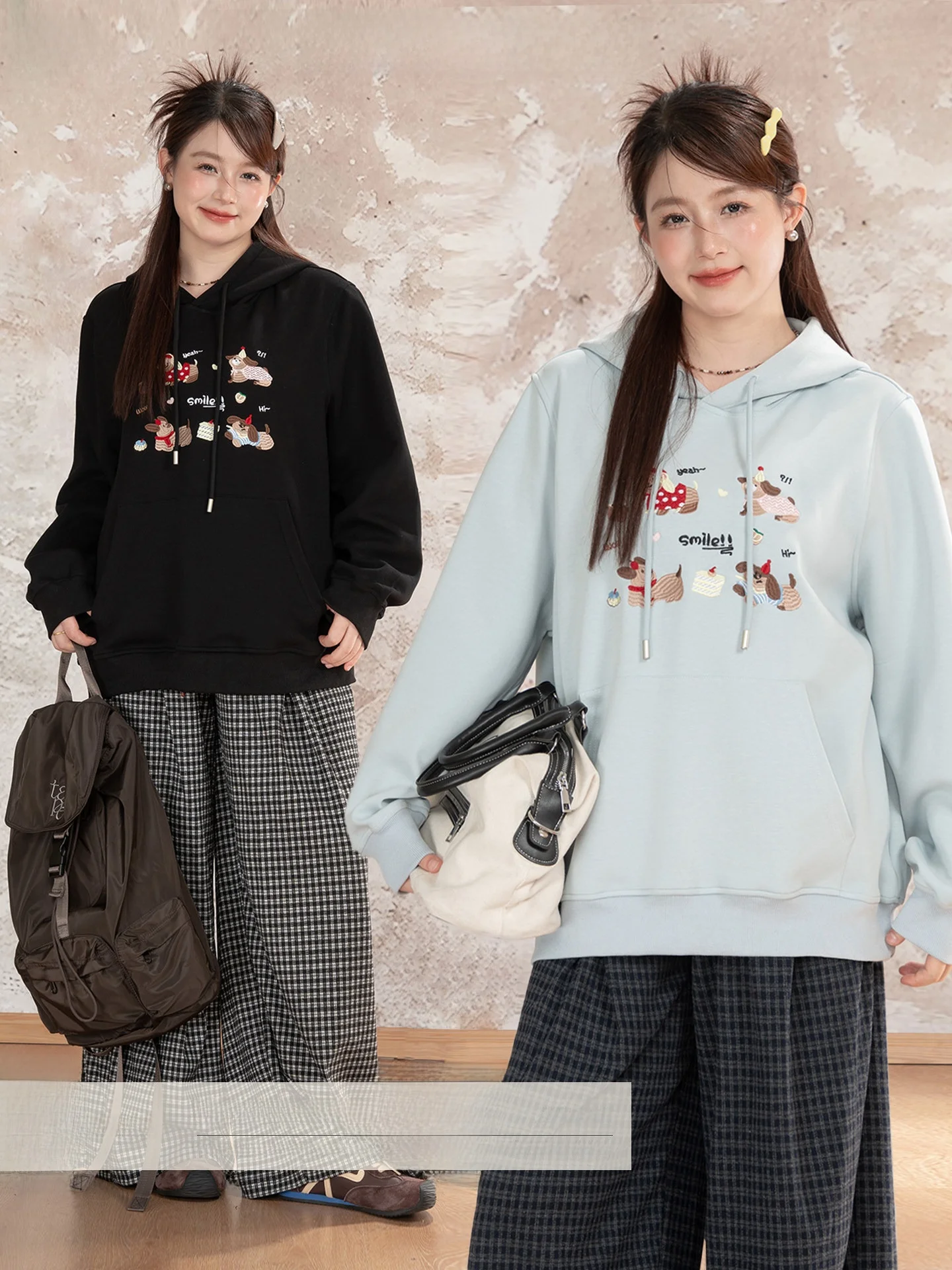 

Heynew, толстовка с капюшоном большого размера с мультяшной вышивкой, ленивый свободный крой, женская толстовка больших размеров, длинная све, полиэстер, смесь хлопка