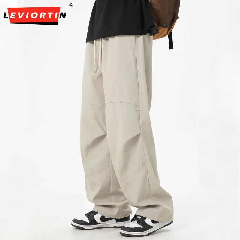 New Autumn Men Workwear Casual Pants With Rivet Decoration Hip Hop Adjustable Foot Opening, Functional Paratrooper Pants