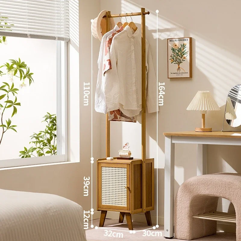 

Bedroom small apartment solid wood floor with drawers, bedside table, integrated hanger, household coat rack with bedside table