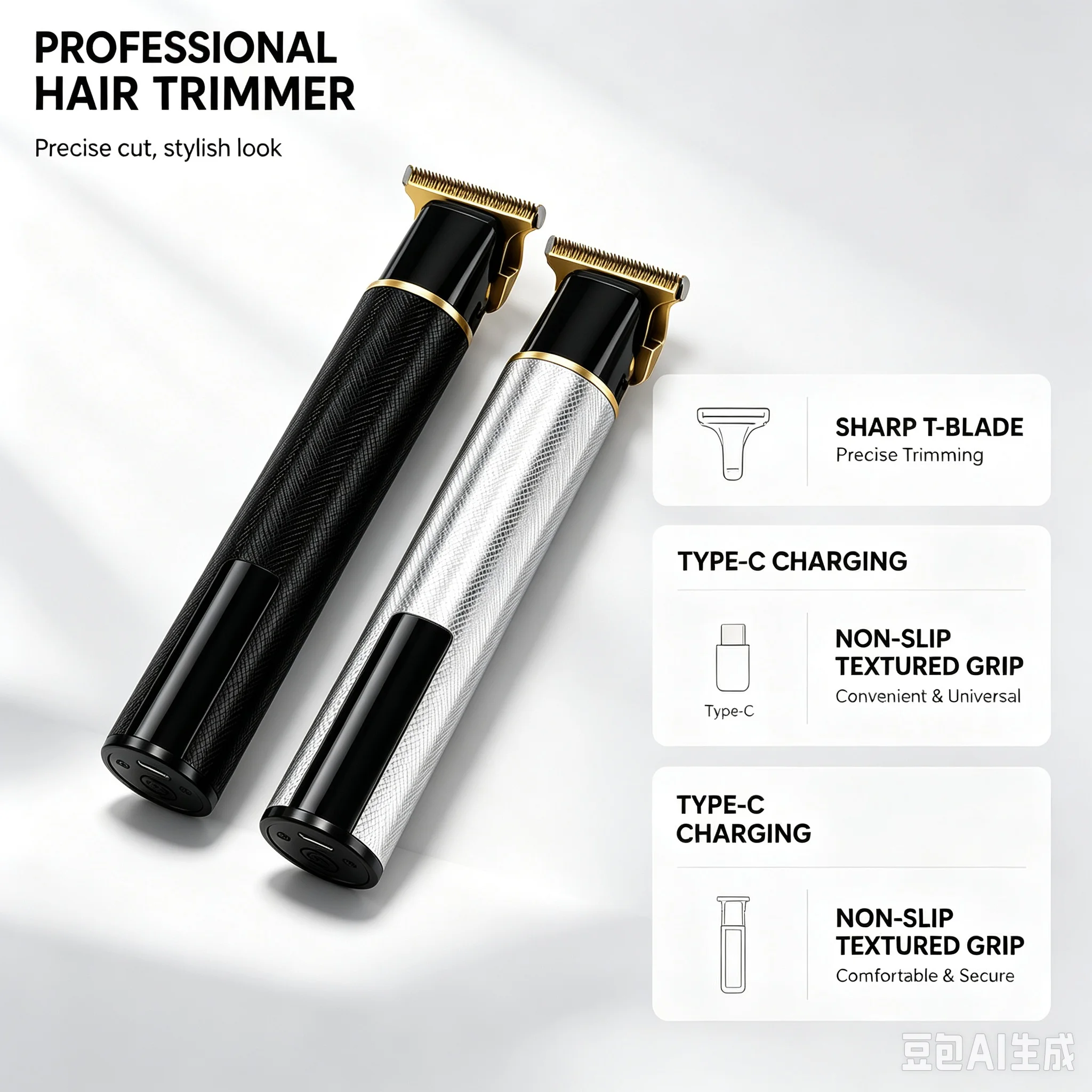 Men's Portable Electric Hair Clipper, T-Shaped Wide Blade for Precision Trimming, USB Charging, Low-Key Luxury Textured Body, Suitable for Short Hair, Beard, and Sideburns