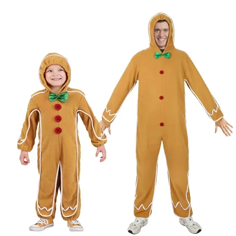

New Year Christmas Gingerbread Man Rompers Casual Jumpsuit Cosplay Costumes Adult Kids Bodysuit Suit Christmas Cosplay Costume