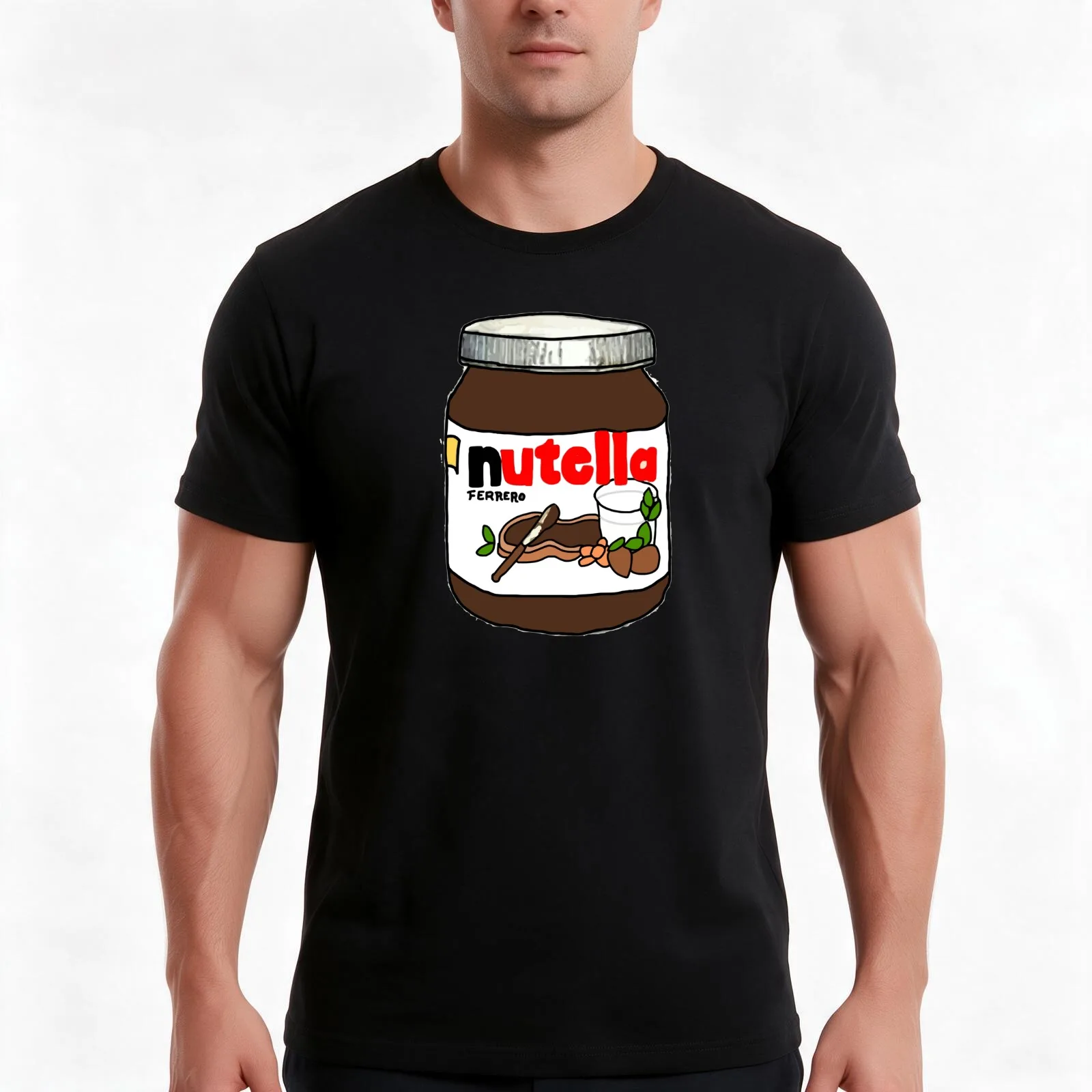 Nutella T-Shirt, Summer Casual Cotton Tee, Oversized Streetwear Tops, Vintage Graphic Print, Loose Fit Short Sleeve, 100% Cotton
