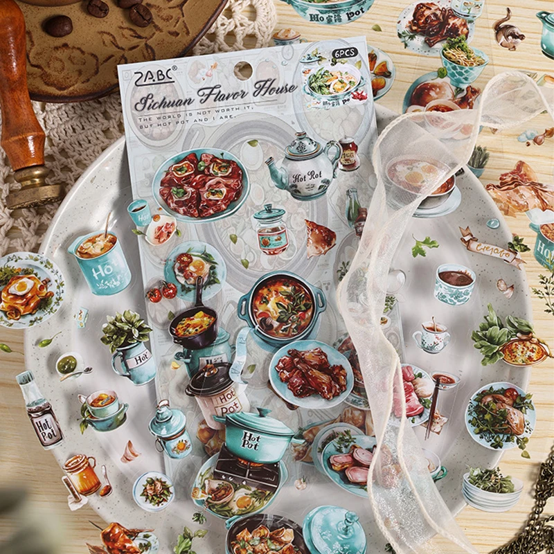 Sticker Pack 6pcs/bag Food Theme Sticker Pack Handbook DIY Scrapbook & Diary Decoration Sticker Pack