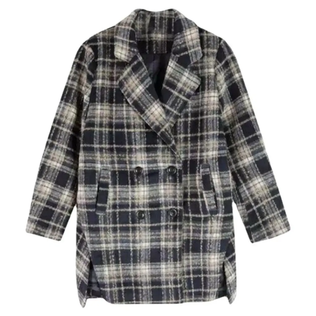 

Women's Retro Plaid Woolen Outwear Korean Style Loose Fit Mid-Length Autumn Winter Jacket Versatile Fashion for