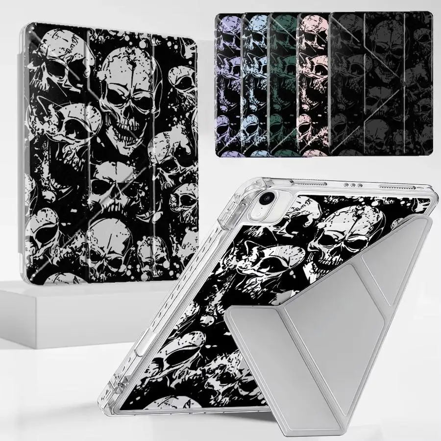 Four Spooky Skull Patterns Black Tablet Case For iPad Pro 11th 10th 9th 8th 7th 12.9inch Pro 2025 Mini 6 7 Air 4 5 M3 M2 1 2 M4