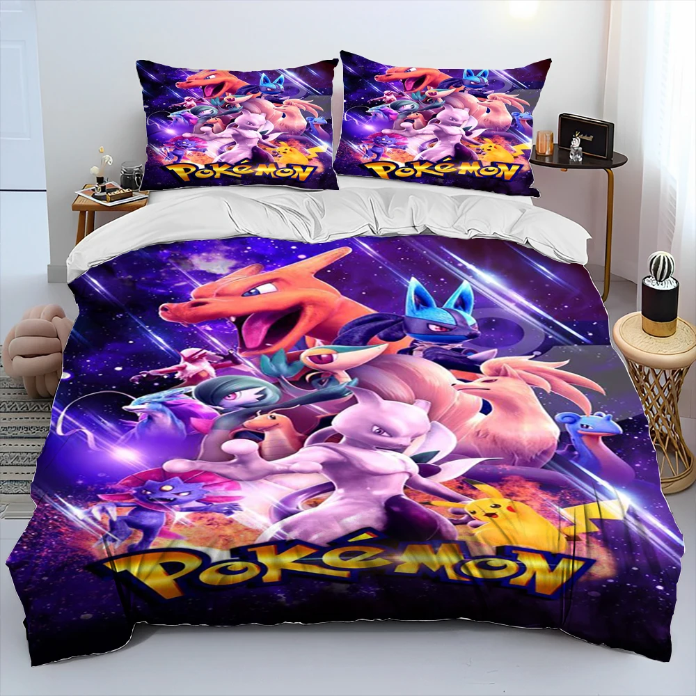 Imagem -02 - Cartoon Pikachu Bedding Conjunto para Adultos e Crianças Pokemon Monster Comforter Capa de Edredão Cama Colcha Fronha Cama Queen 3d