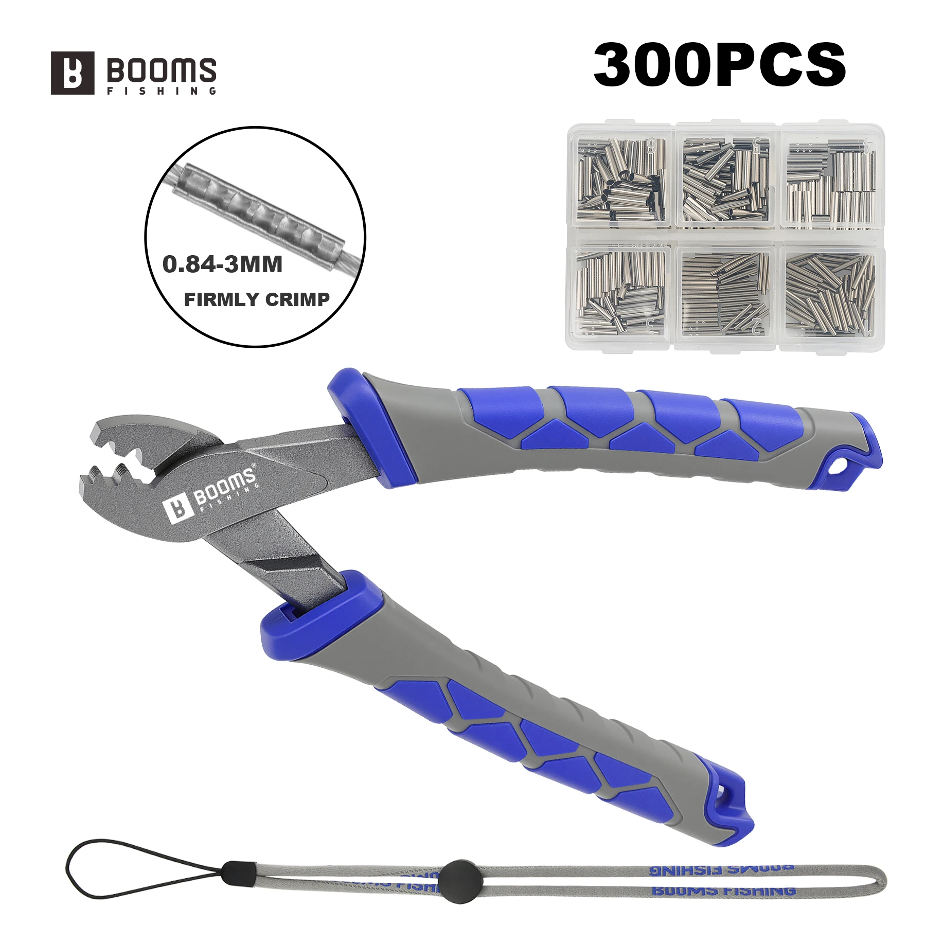 

Booms Fishing XW41 Fishing Crimping Tools Pliers For Single-Barrel Sleeves with 300pcs Sleeves and Lanyard Fishing Tools Set