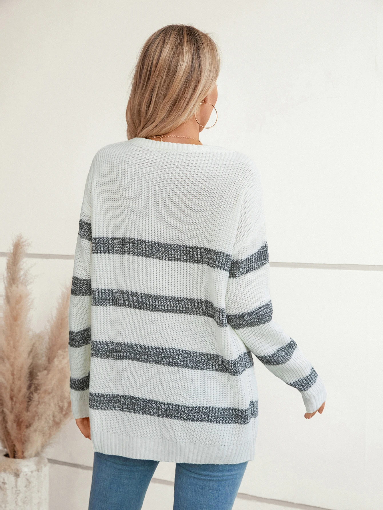 Europe and the United States spring and autumn new lazy relaxed casual jumper sweater soft waxy striped sweater sweater sweater