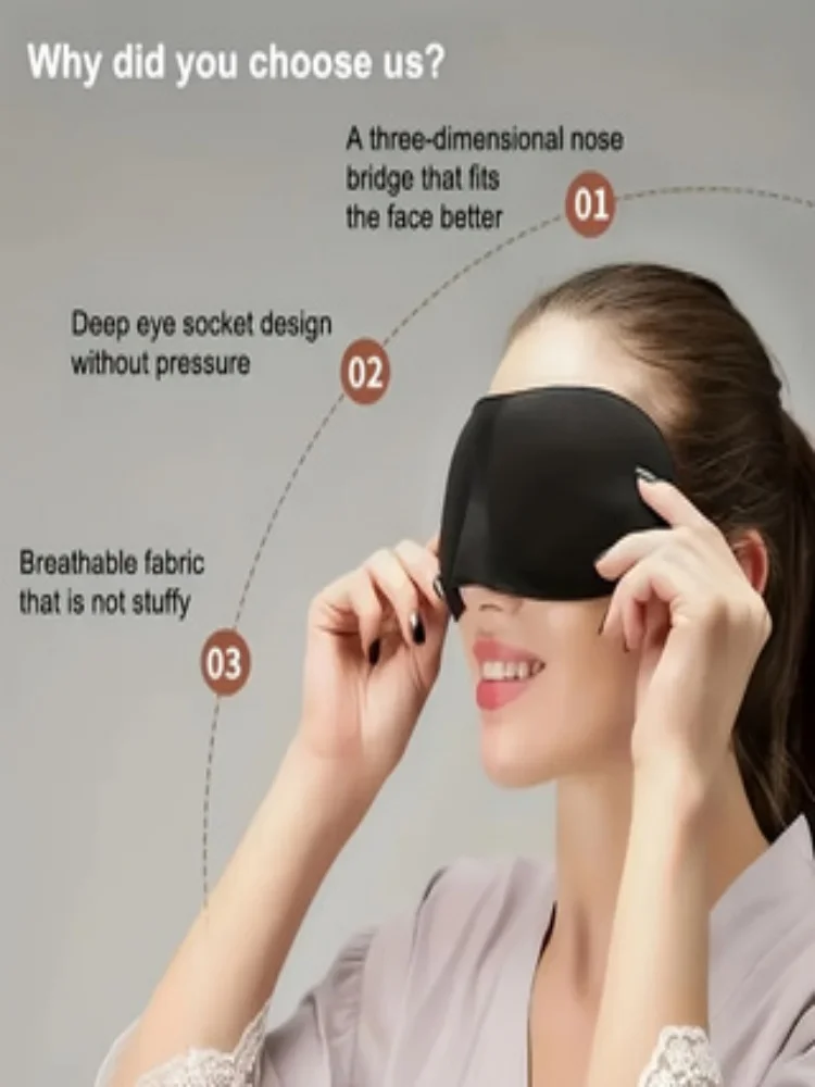 Ultra Comfortable 3D Contour Sleep Eye Mask Black Super Soft Skin Friendly Adjustable Strap Lightweight Breathable Ergonomic Bli