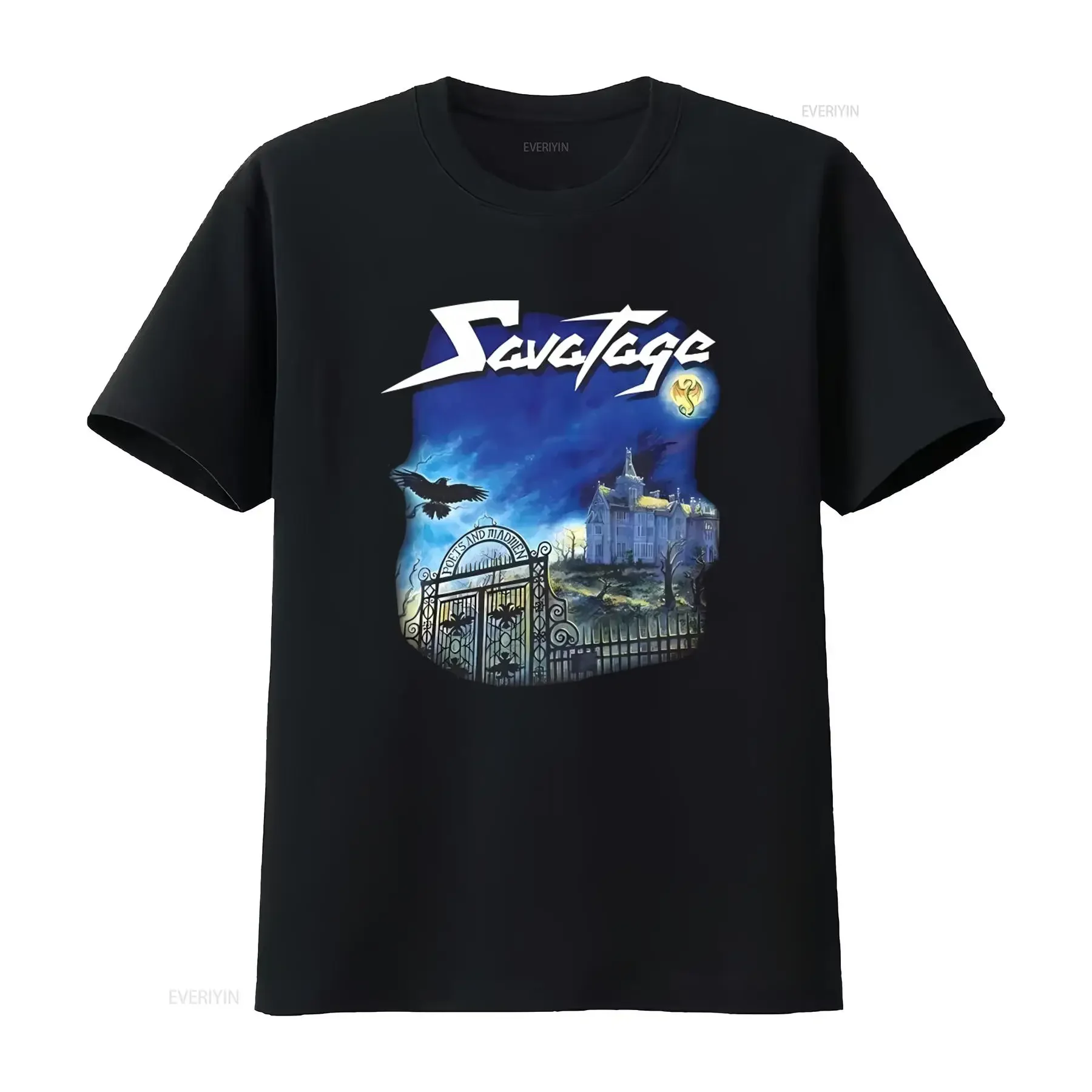 Camiseta gótica Savatage Poets Madmen, novo design com estampa Raven Gate Mansion, roupas vintage lavadas de grife, moda unissex