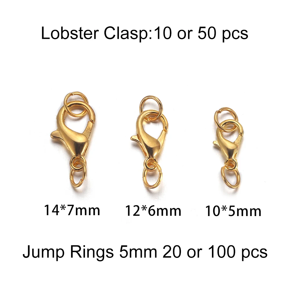 10-50Pcs 10 12 14 mm Lobster Clasps Hooks With Jump Rings End Clasps Connectors For DIY Jewelry Making Supplies Accessories image 2
