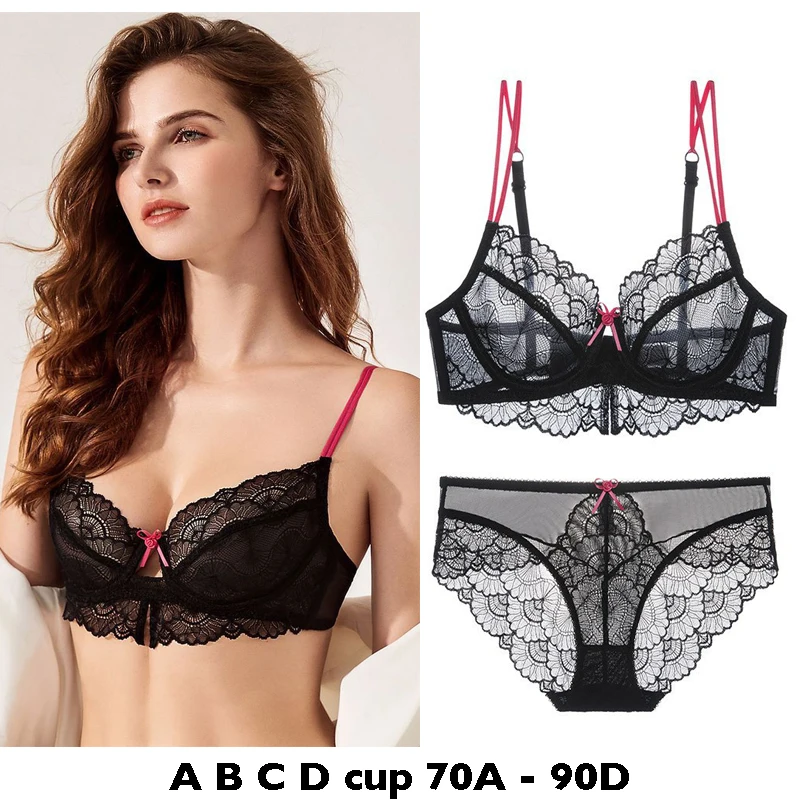 

high quality sexy women bras and brief set push up lace B C D cup comfortable wire summer lingerie underwear pink blue black