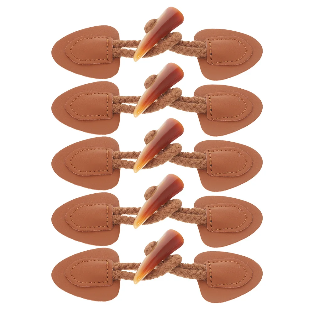 

5Pcs Resin Horn Toggle Buttons Vintage Design Durable PU Closure for Coats Jackets Autumn Winter Clothing Sew on Toggle