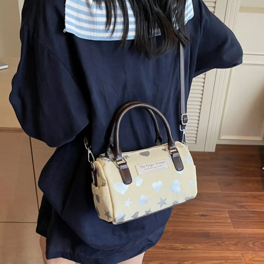 

Retro Bowling Shoulder Bag Star Pattern PU Leather Boston Crossbody Bag Korean Style Solid Color Women's Handbag Girls/Female