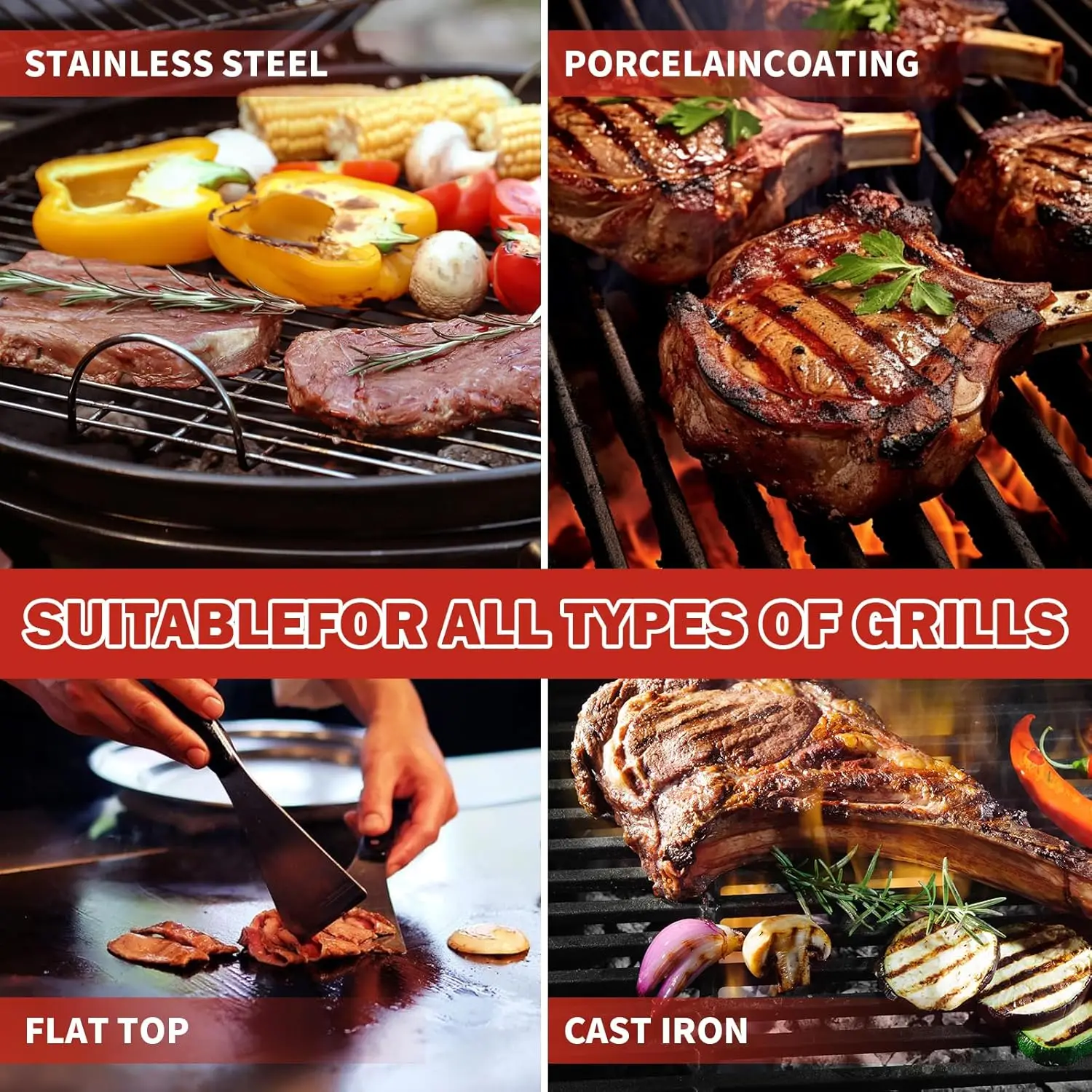 Escova elétrica sem fio para grelhar com cabeças substituíveis - limpador de churrasco recarregável, vermelho