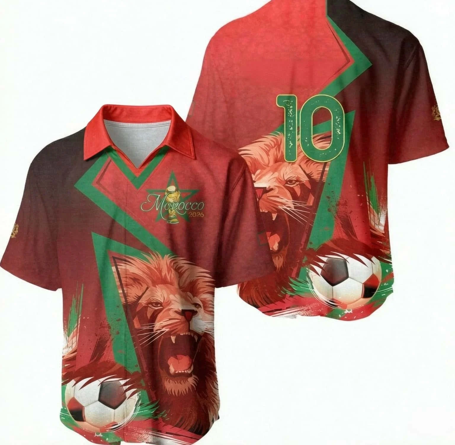 Morocco Style 2026 Lion Graphic 10 Polo Shirt Red Green Soccer Football Fan Jersey Men's Woman Casual Summer Top