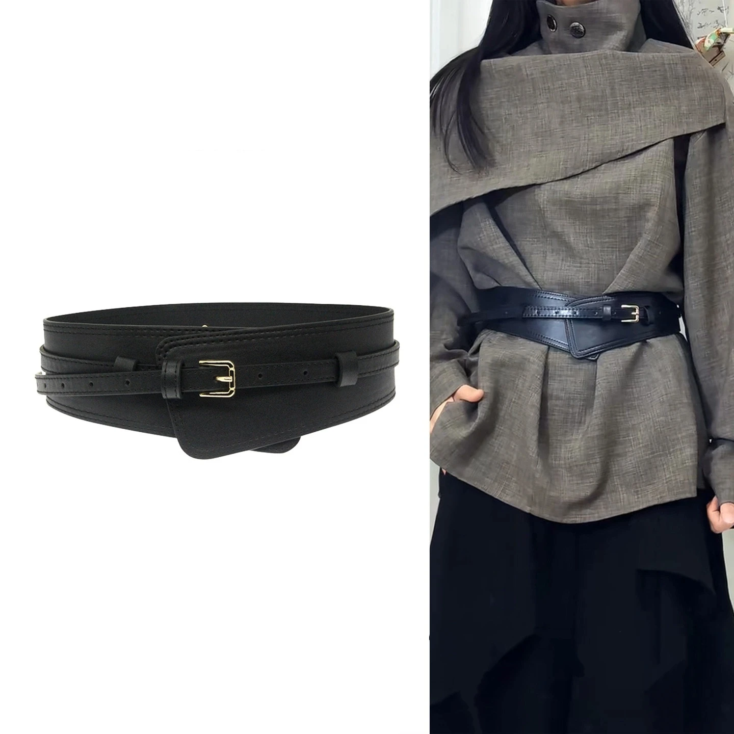 Cinturón ancho de cuero genuino para mujer, cinturones con hebilla para vestidos, abrigos, accesorios para cintura