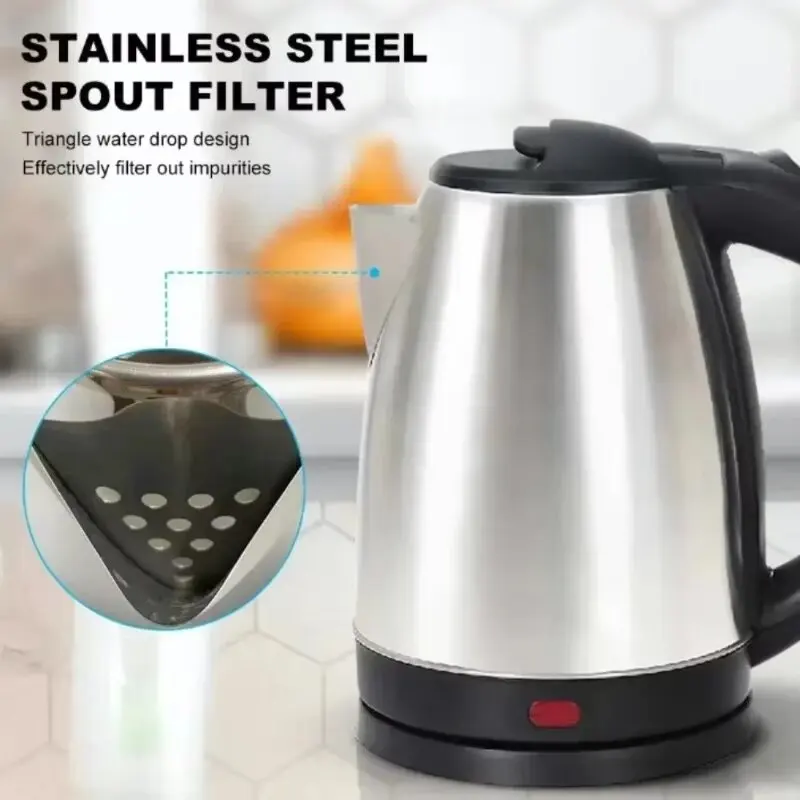 2L 220V Stainless Steel Electric Kettle Silver Black Base Separation Desion Rust-resistant Durable for Home During Travel NEW