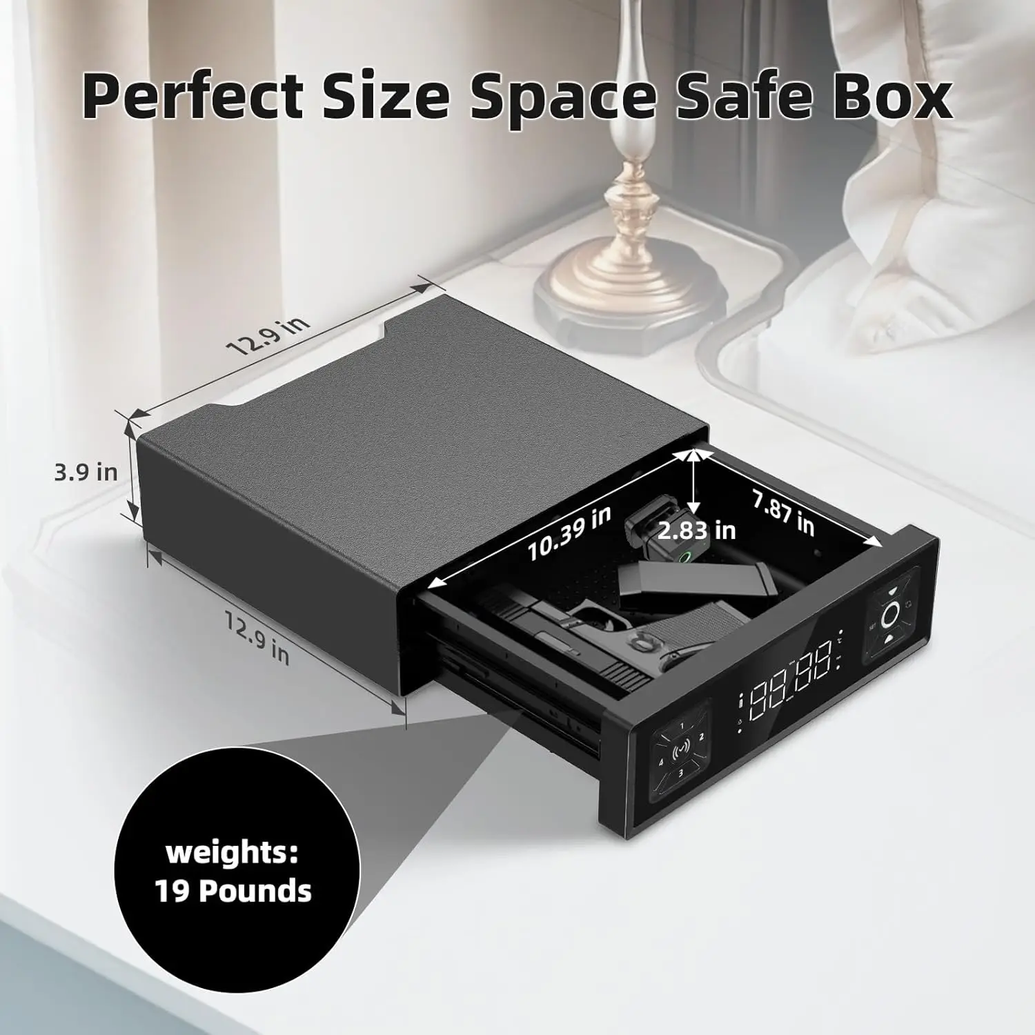 Biometric Gun Safe with LED Clock,Quick Entry Gun Safe Boxes that can be unlocked with Fingerprints,Passwords,APP,Cards,Drawer S