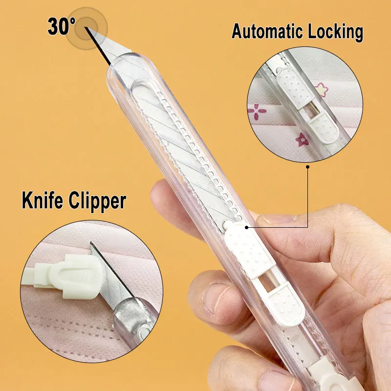 

3Pcs/5Pcs Transparent Utility Knife 9mm Blade 30° Retractable Paper Cutter Knives DIY Handicraft Carving Engraving Art Tool Kit