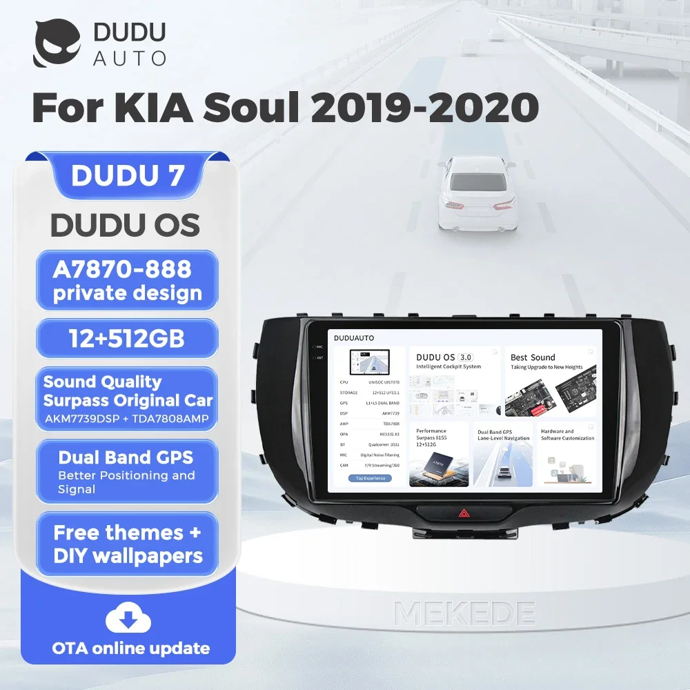 DUDU7 Pure Android13 8core 2K A7870-888 12+512GB Car Intelligent Navigation For KIA Soul 2019-2020 Dual Band GPS BT5.0 2din